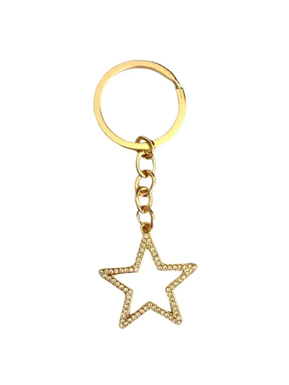 Gold Tone Rhinestone Star Keychain Celestial Charm Performer Gift